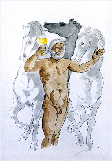 Bacchus mit drei Pferden